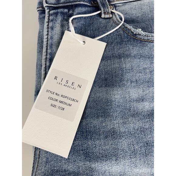 RISEN High Rise Distressed Ripped Wide Leg Baggy Jeans 7/28 Medium Wash - Picture 2 of 16